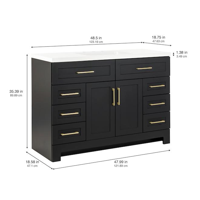 Landon & Co. Maria 48,5-in Vanity Shaker Style with 2 Doors and 8 Drawers - Matte Black