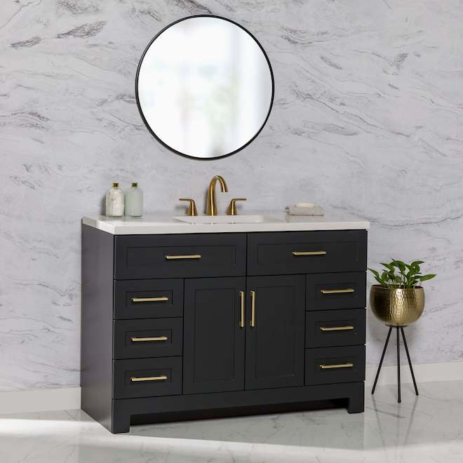 Landon & Co. Maria 48,5-in Vanity Shaker Style with 2 Doors and 8 Drawers - Matte Black