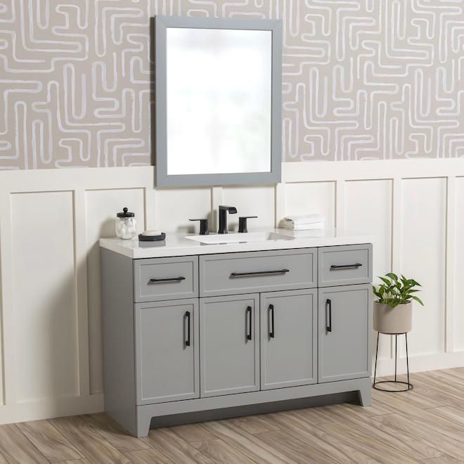 Meuble-lavabo Mabela Landon & Co. de style Shaker de 48 po à 4 portes et 3 tiroirs, gris