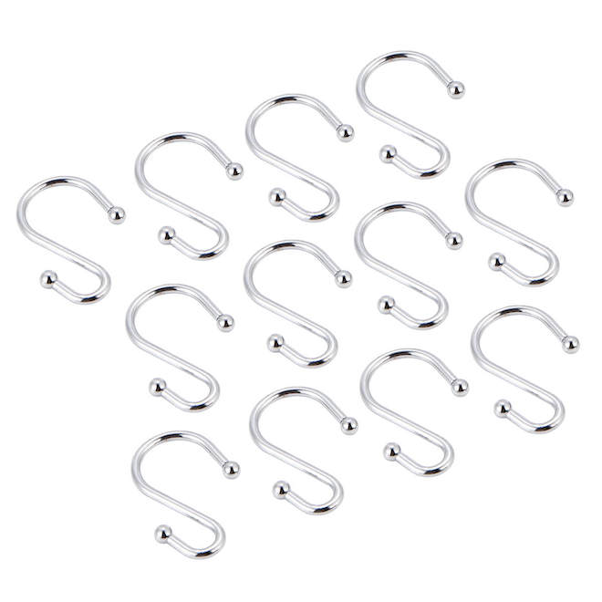 VALU+ Metal Chrome Finish Shower Curtain Hooks - 12-Pack