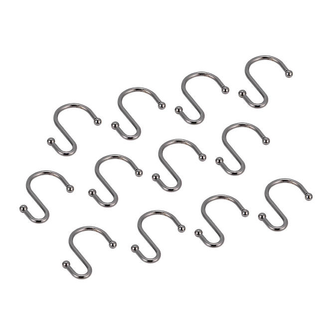 VALU+ Metal Black Finish Shower Curtain Hooks - 12-Pack