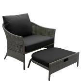 Allen + Roth Patio Chair with Ottoman - Black and Taupe - Steel and Wicker