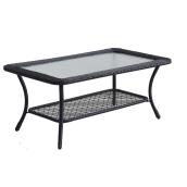 Style Selections Patio Coffee Table - Spruce Hills Collection - 42-in x 17-in - Steel/Tempered Glass/Wicker - Black