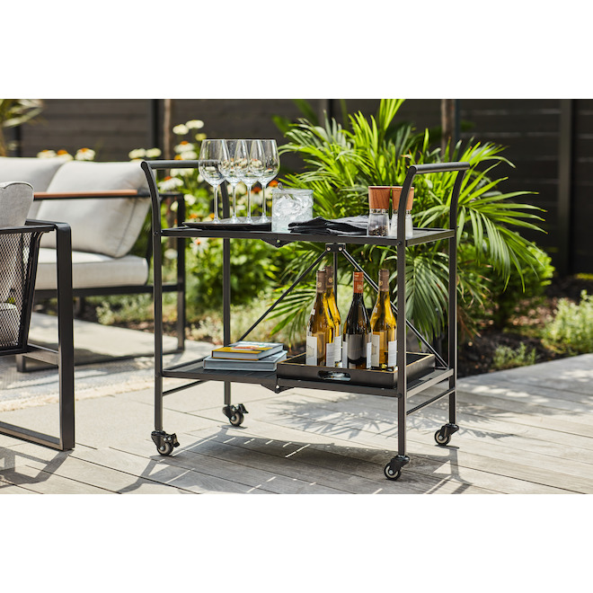 Style Selections Pelham Bay 33-in x 19-in Black Steel Foldable Patio Serving Cart