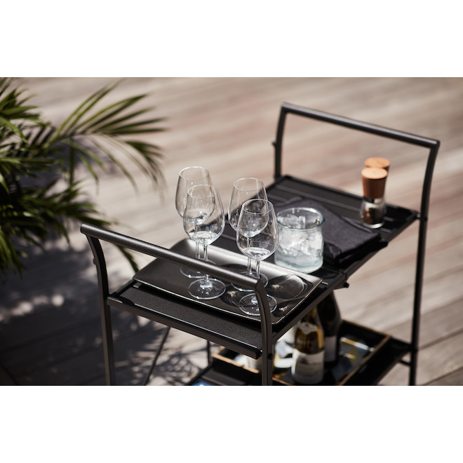 Style Selections Pelham Bay 33-in x 19-in Black Steel Foldable Patio Serving Cart