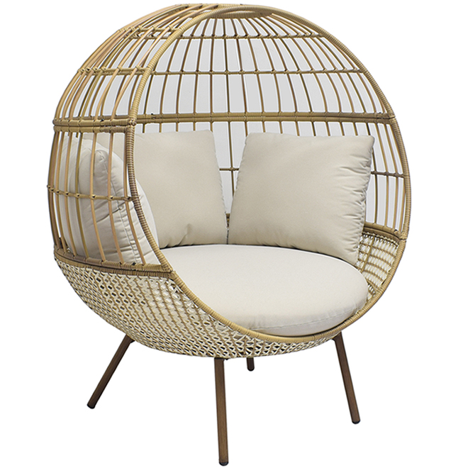 Allen + Roth Brennfield Wicker Egg Chair - 51.2-in x 45.9-in x 59-in - White and Beige