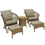 Ensemble de mobilier extérieur Sullivan par Style Selections, osier brun clair, cadre en acier, coussins gris, 5 pièces