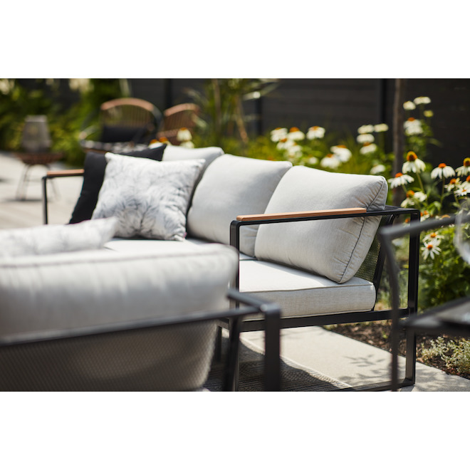 Style Selections Dufferin Black Steel Frame Patio Conversation Set with Grey Cushions Included - 4-Piece