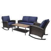 Style Selections Sundridge 4-Piece Metal Frame Patio Conversation Set with Blue Cushions Included