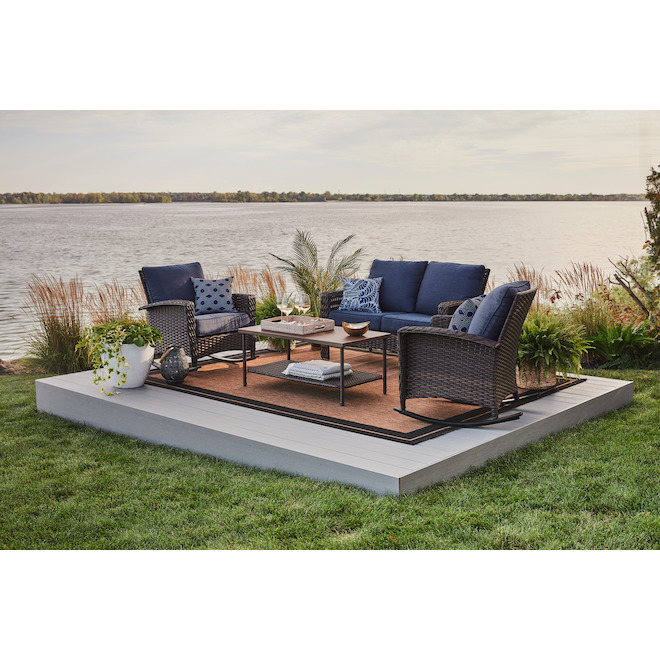 Style Selections Sunbridge Dark Brown Resin Wicker Patio Conversation Set with Steel Frame and Blue Cushions - 4-Piece