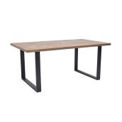 Allen + Roth Rectangle Walnut Steel Outdoor Dining Table 66-in x 27.7-in with Umbrella Hole