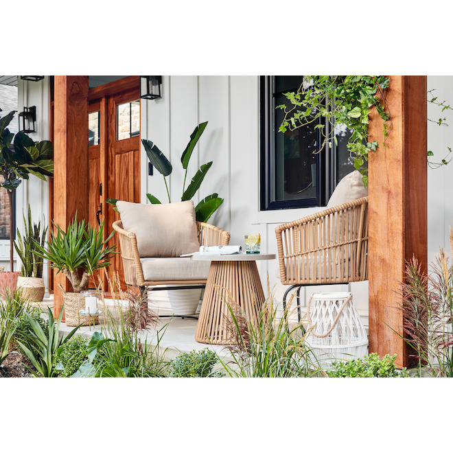 allen + roth Anchora Wicker Patio Conversation Set with Black Steel Frame and Grey Cushions - 3-Piece