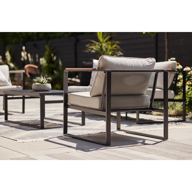 Style Selections Dufferin Black Steel Frame Patio Conversation Set with Grey Cushions Included - 4-Piece