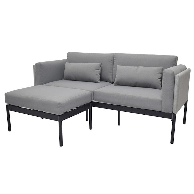 Style Selections 2-Piece Black Steel Sofa and Ottoman Set with Grey Cushions