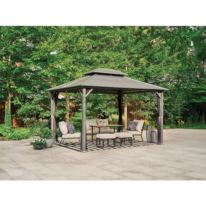 Style Selections 6-Piece Black Steel Conversation Set with Grey Cushions