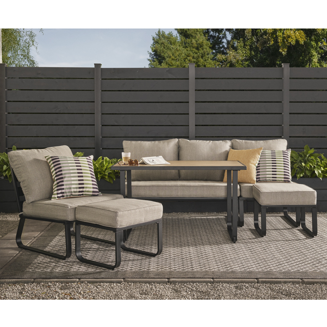 Style Selections 6-Piece Black Steel Conversation Set with Grey Cushions