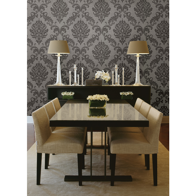 Wallpaper - Damask Design - 20" x 33' - Grey