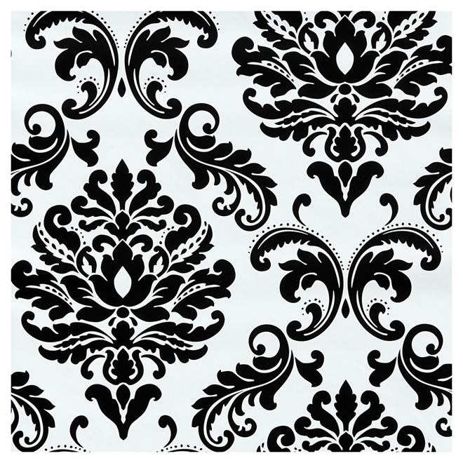 Papier peint en vinyle à motif damassé Nuwallpaper de Brewster, noir et blanc, autocollant, 18 pi L. x 20,5 po l.