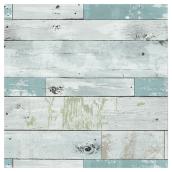 Papier peint bois de bord de plage, 20,5" x 18', bleu/vert