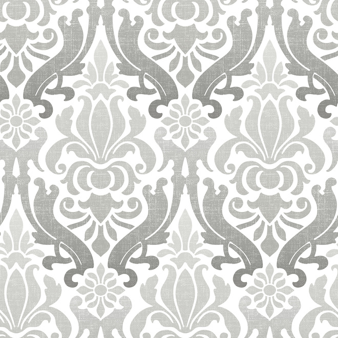 Brewster Wallcovering Nuwallpaper Vinyl Damask - Taupe - Peel and Stick - 18-ft L x 20 1/2-in W