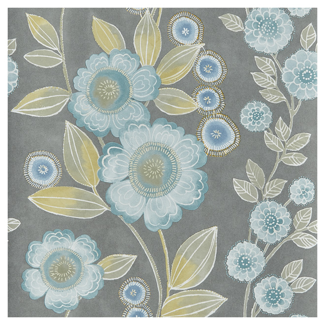 Bloom Floral Catalina Vinyl Wallpaper - Blue Grey Spiral - Non-pasted - 56  sq ft SZ004033 | RONA