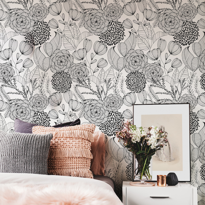 NuWallpaper Peel and Stick Wallpaper with Black Floral Pattern - 20.5-in x 18-ft.