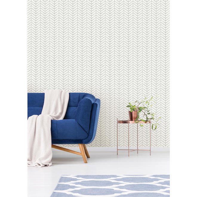 NuWallpaper Peel-and-Stick Wallpaper - Grey and White Herringbone Pattern - 20.5-in x 18-ft