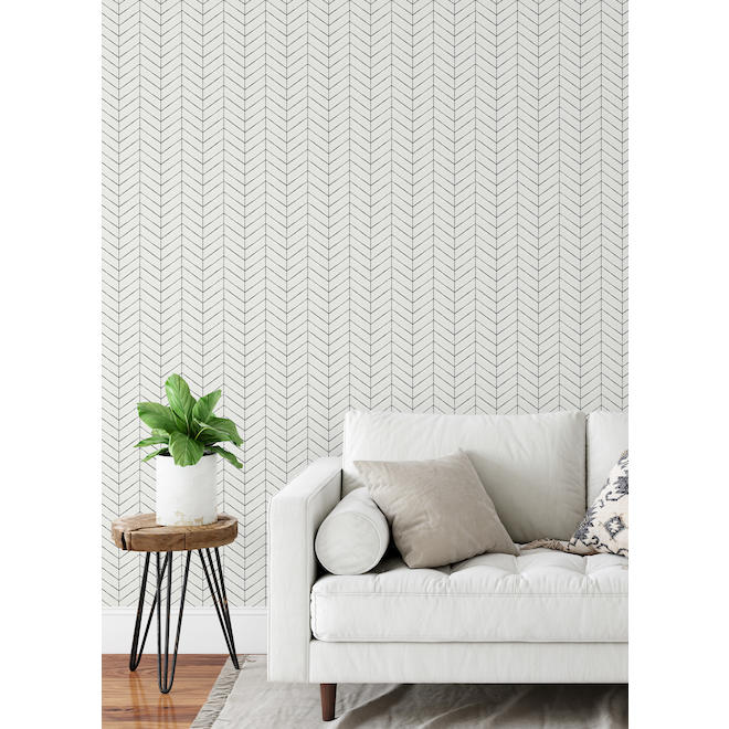 NuWallpaper Peel-and-Stick Wallpaper - Grey and White Herringbone Pattern - 20.5-in x 18-ft