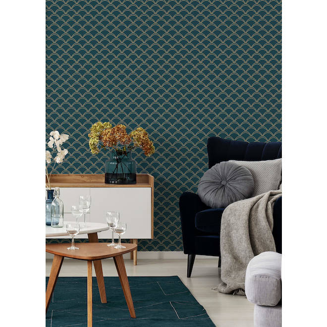 Papier peint peler et coller NuWallpaper, motif de vagues bronze et sarcelle, 20,5 po x 18 pi