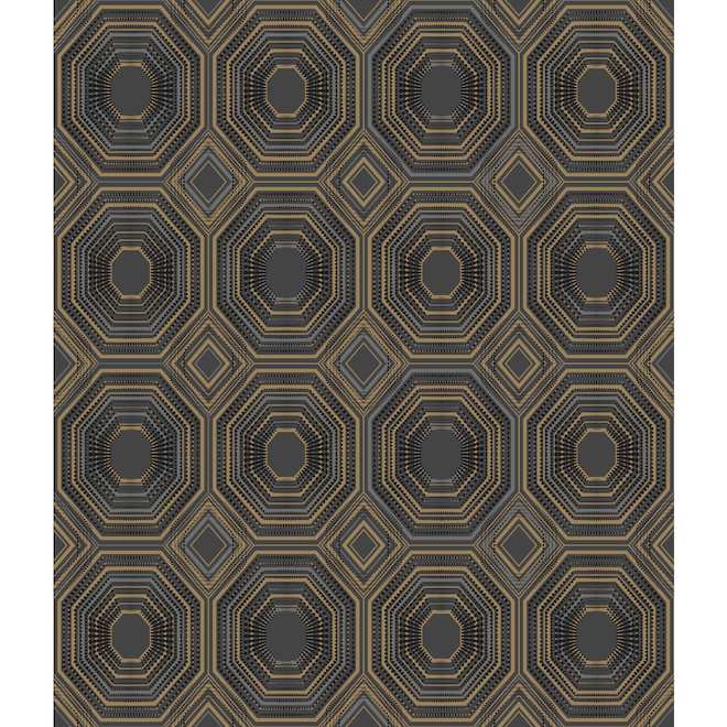 NuWallpaper Peel-and-Stick Bees Knees Wallpaper - Black and Gold Geometric Pattern - 20.5-in x 18-ft