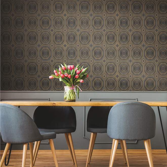 NuWallpaper Peel-and-Stick Bees Knees Wallpaper - Black and Gold Geometric Pattern - 20.5-in x 18-ft