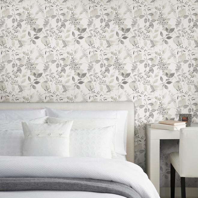 Brewster Wallcovering Eclipse Gossamer Grey Botanical Wallpaper