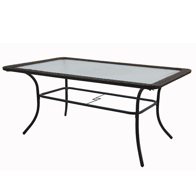 Style Selections Spruce Hills Rectangular Patio Dining Table - 63-in x 38-in - Steel, Wicker and Glass