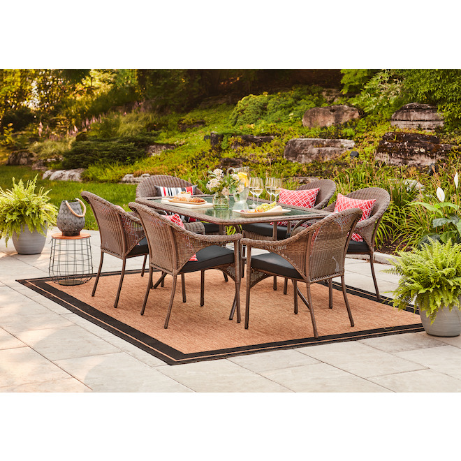 Style Selections Spruce Hills Rectangular Patio Dining Table - 63-in x 38-in - Steel, Wicker and Glass