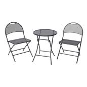 Bistro Set - Folding - 3 Pieces - Steel Mesh - Black