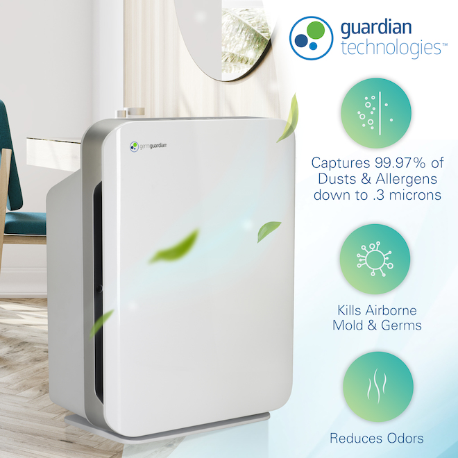 GermGuardian True HEPA Air Purifier Console - 3-Speed - Covers up to 338-sq. ft. - White - ENERGY STAR®