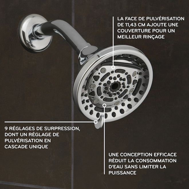 Pomme de douche à 9 réglages, Oxygenics Powermax, chrome poli (1-paquet)