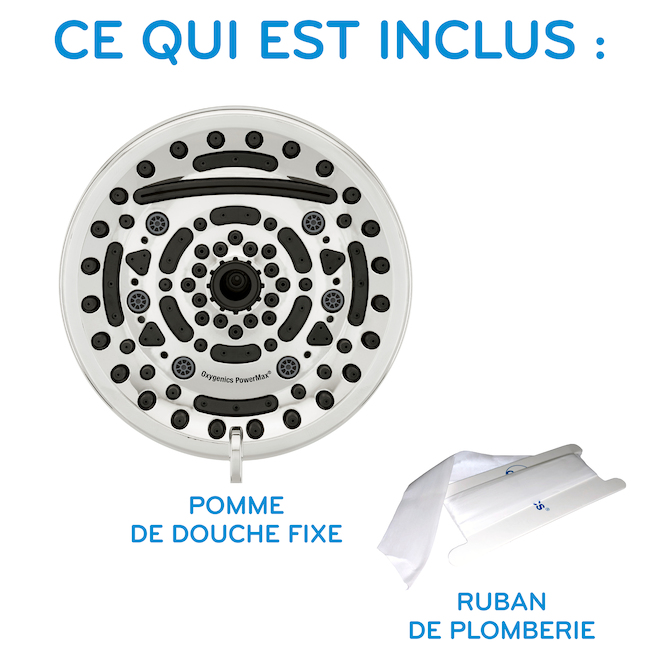 Pomme de douche à 9 réglages, Oxygenics Powermax, chrome poli (1-paquet)