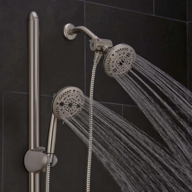 Oxygenics Easy Slide Bar with Force Combo 2 GPM Brushed Nickel 120-Spray Showerhead with Hand Shower