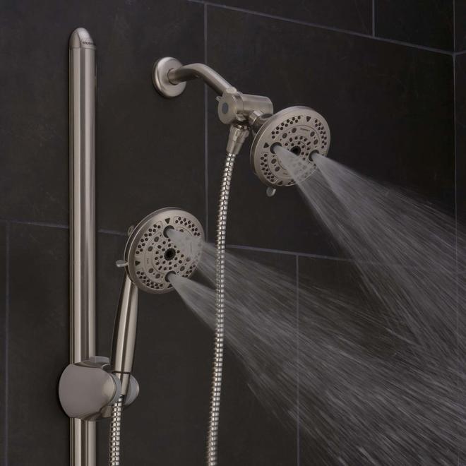Oxygenics Easy Slide Bar with Force Combo 2 GPM Brushed Nickel 120-Spray Showerhead with Hand Shower