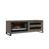 Meuble télé avec foyer électrique intégré, 64", gris chêne