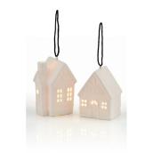 Ornement de Noël, maison illuminée en porcelaine, 2/pqt