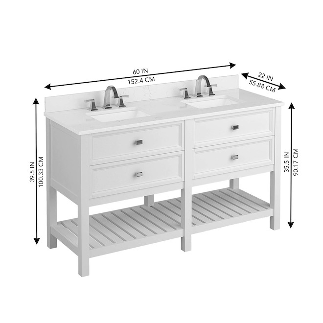 Canterbury 60-In White Undermount Double Sink Bathroom Vanity White  Engineered Stone Top