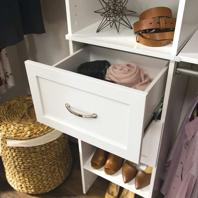 Tiroir profond style Shaker blanc pur SuiteSymphony 16 po l. x 10 po H. à fermeture amortie par ClosetMaid