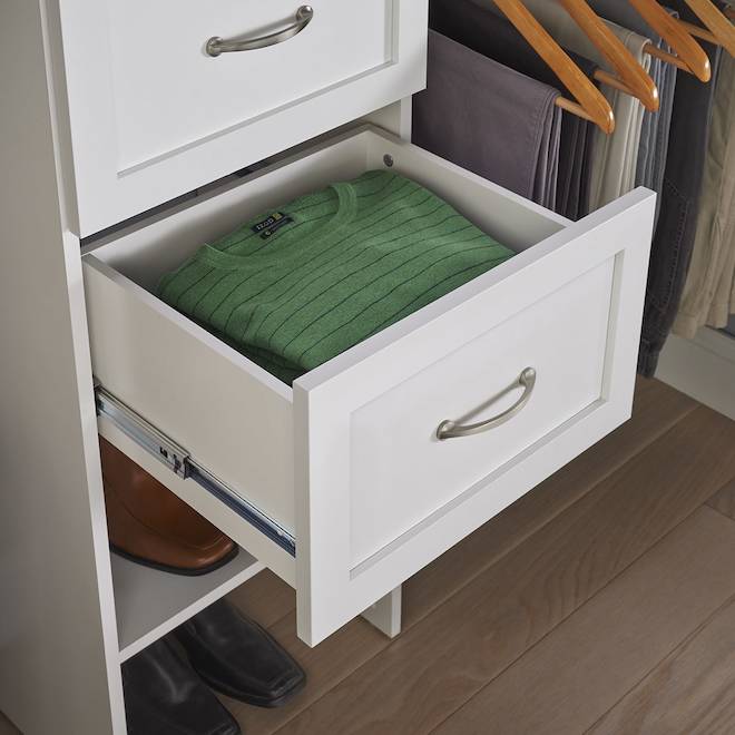 Tiroir profond style Shaker blanc pur SuiteSymphony 16 po l. x 10 po H. à fermeture amortie par ClosetMaid