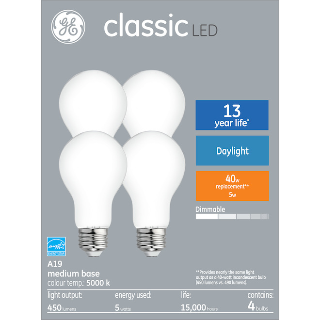 GE Daylight 40W Replacement LED Light Bulbs General Purpose A19 (4-Pack)