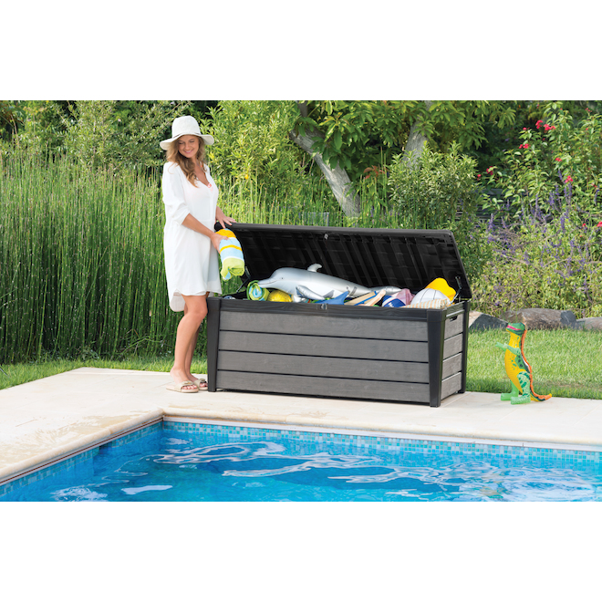 Keter Brushwood 120 Gallon Outdoor Deck Storage Box, Lockable