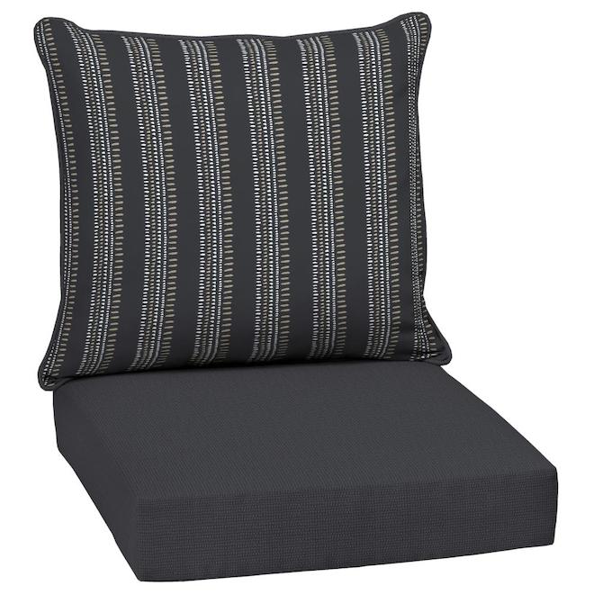 Style Selections Reversible High-Back Chair Cushion 2-Piece Set - Polyester - Striped Black Pattern