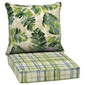 Style Selections Patio Chair Cushion Set - Polyester - Palm Leaves/Plaid - Green - 2-Piece