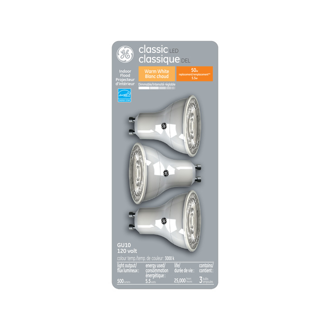 GE Warm White 50W Replacement LED GU10 - 3-Pack